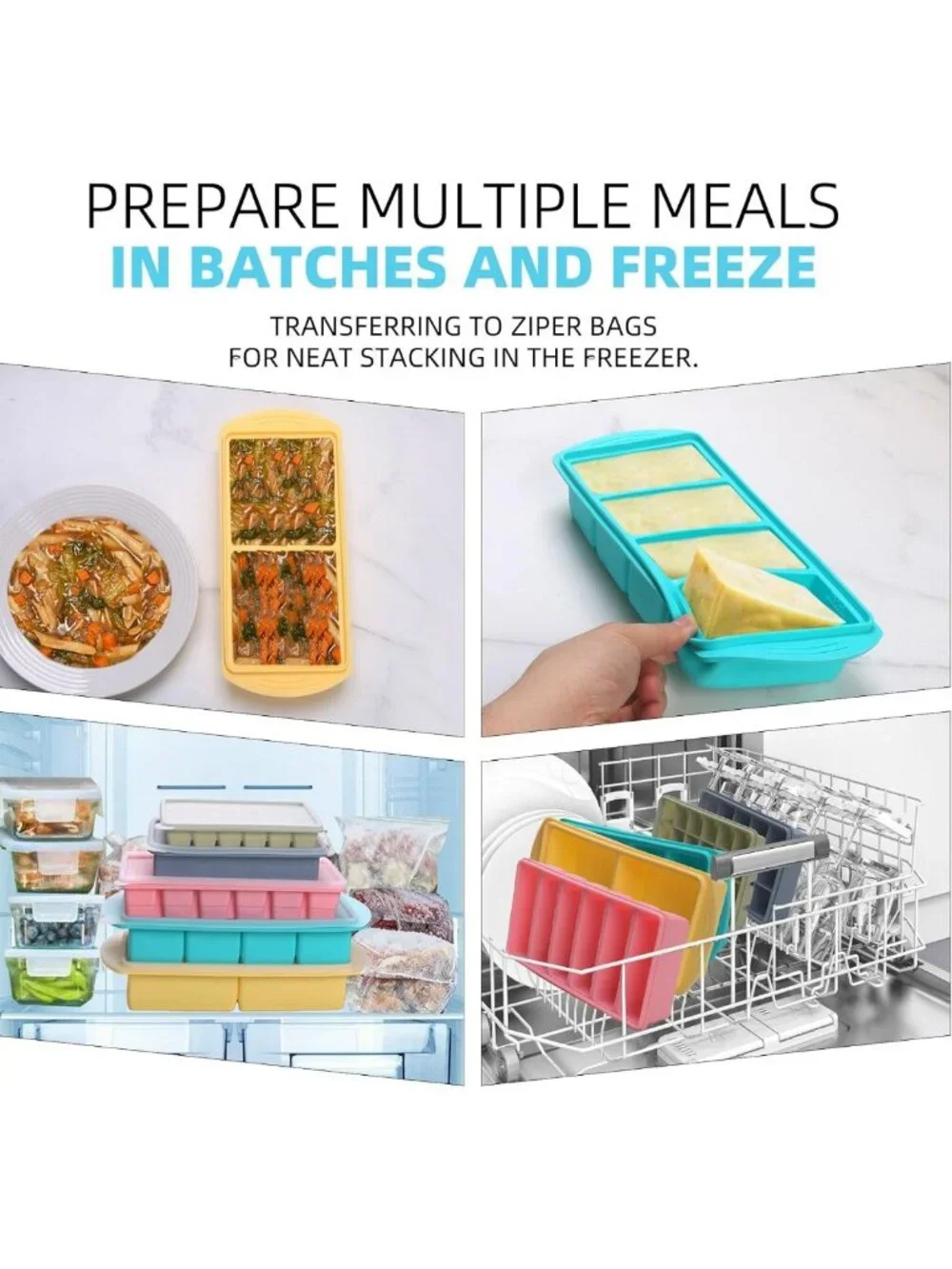 Multicolor Silicone Freezer Molds Set - Meal Prep Trays with Lids, 10 Pack